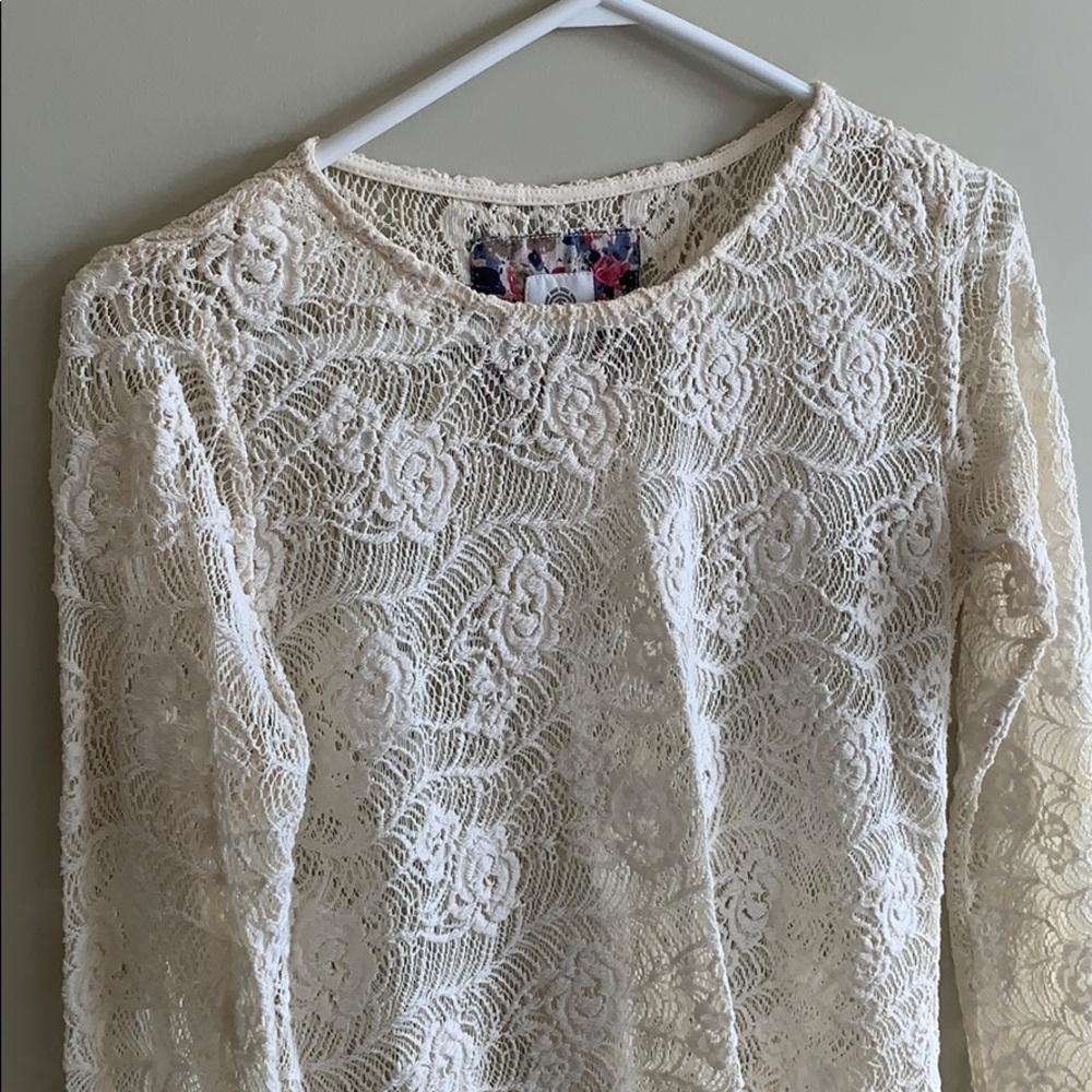 Long Sleeve Ivory Lace Dress Over/Under-layer